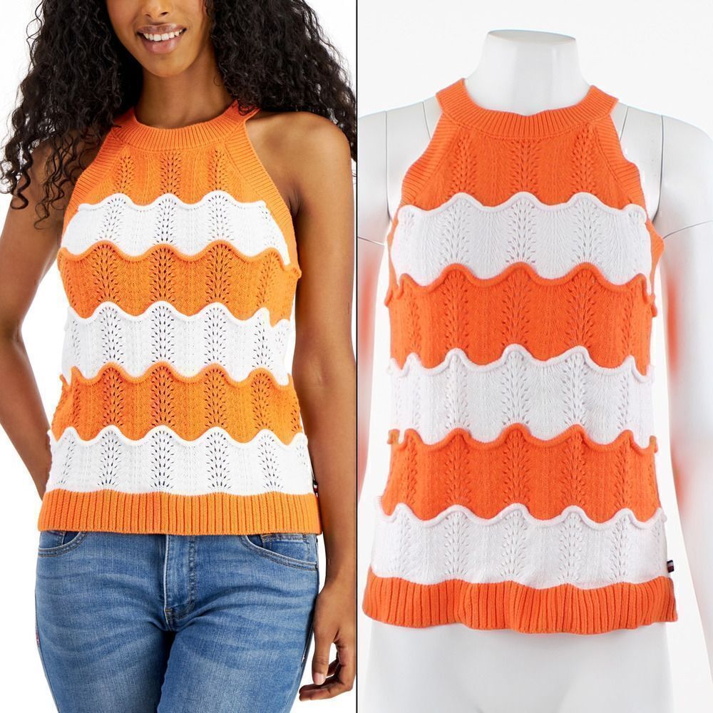 Tommy Hilfiger  Cotton Scallop-Stripe Mandarin bright White